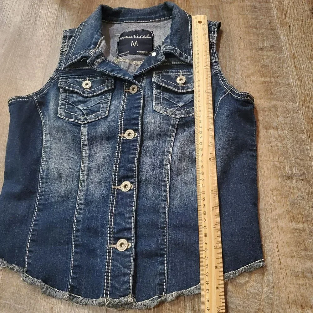 MAURICE'S WOMANS JEAN VEST MEDIUM POCKETS BUTTON CLOSURE BLUE - Picture 6 of 7